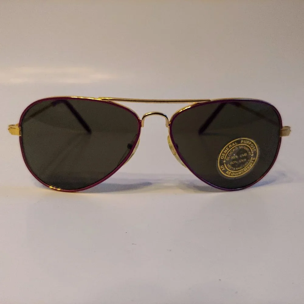 (NWT) Vintage 90's Kids Aviator Metal Sports Sunglasses (Gold/Purple)